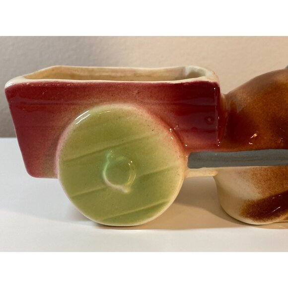 VTG Planter Ceramic Pottery Kitschy Donkey Burro Pulling Wagon Cart - Picture 5 of 14
